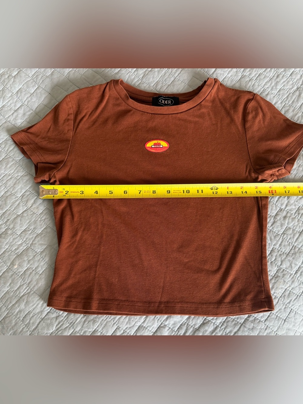 Cider Rust Brown Cropped Tee with Small Chest Patch